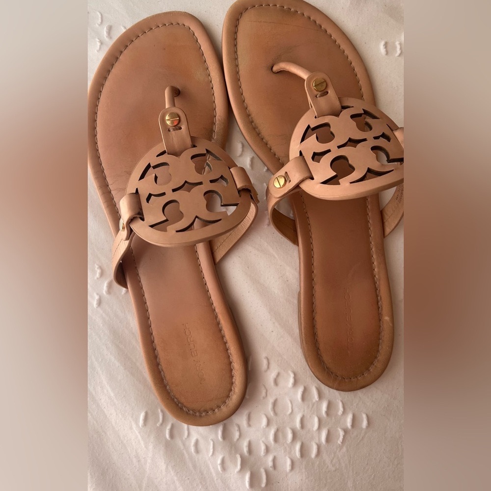 Tory Burch Miller slides. Light tan.